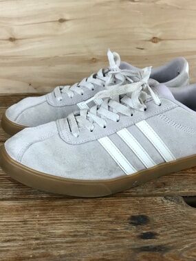 Gray Suede Adidas Sneakers White Striped Women's Size 8.5